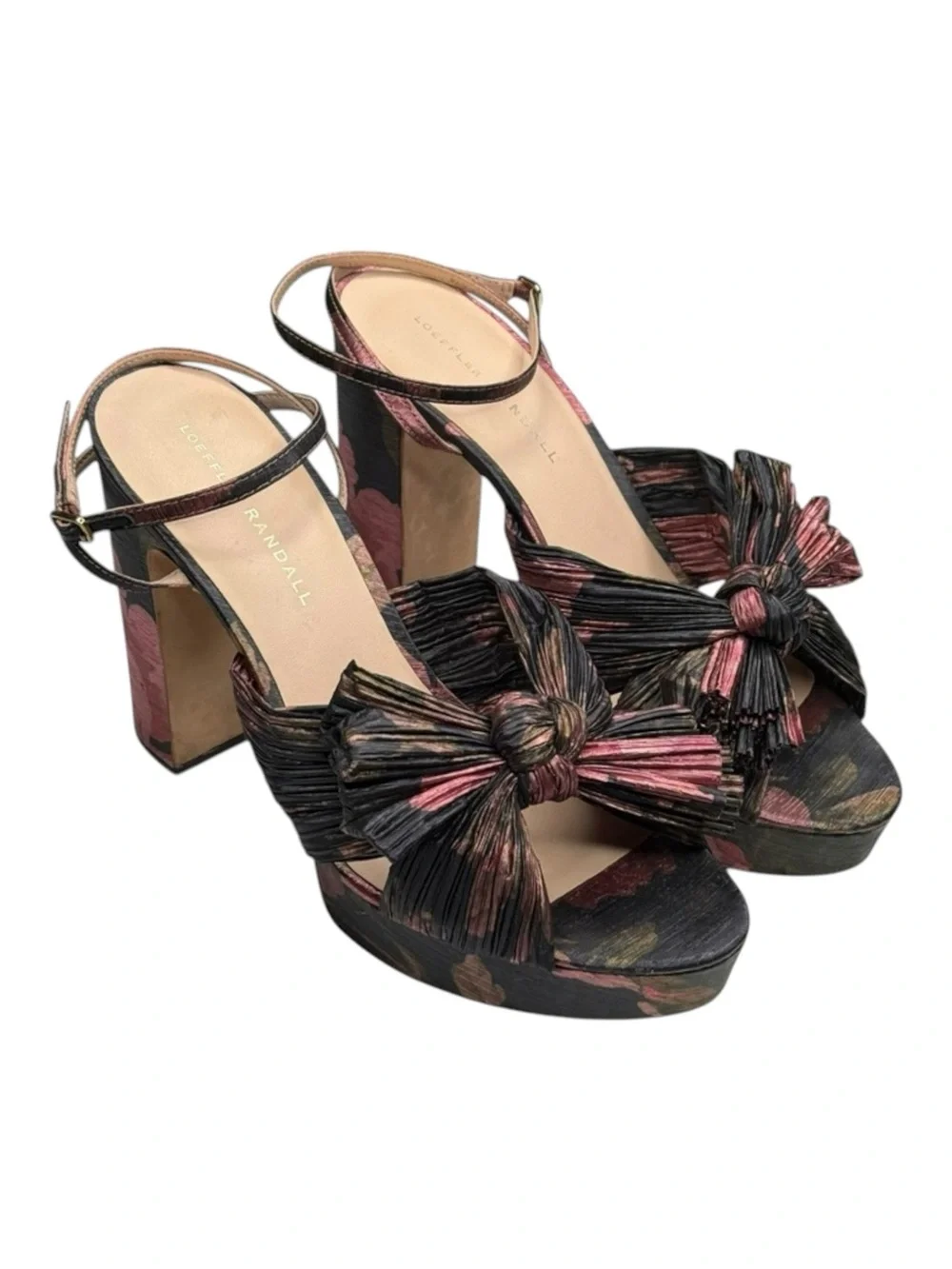 Loeffler Randall ✿ Natalia Pleated Knot Platform Heel Sandal ✿ Metal Floral ✿ 9M